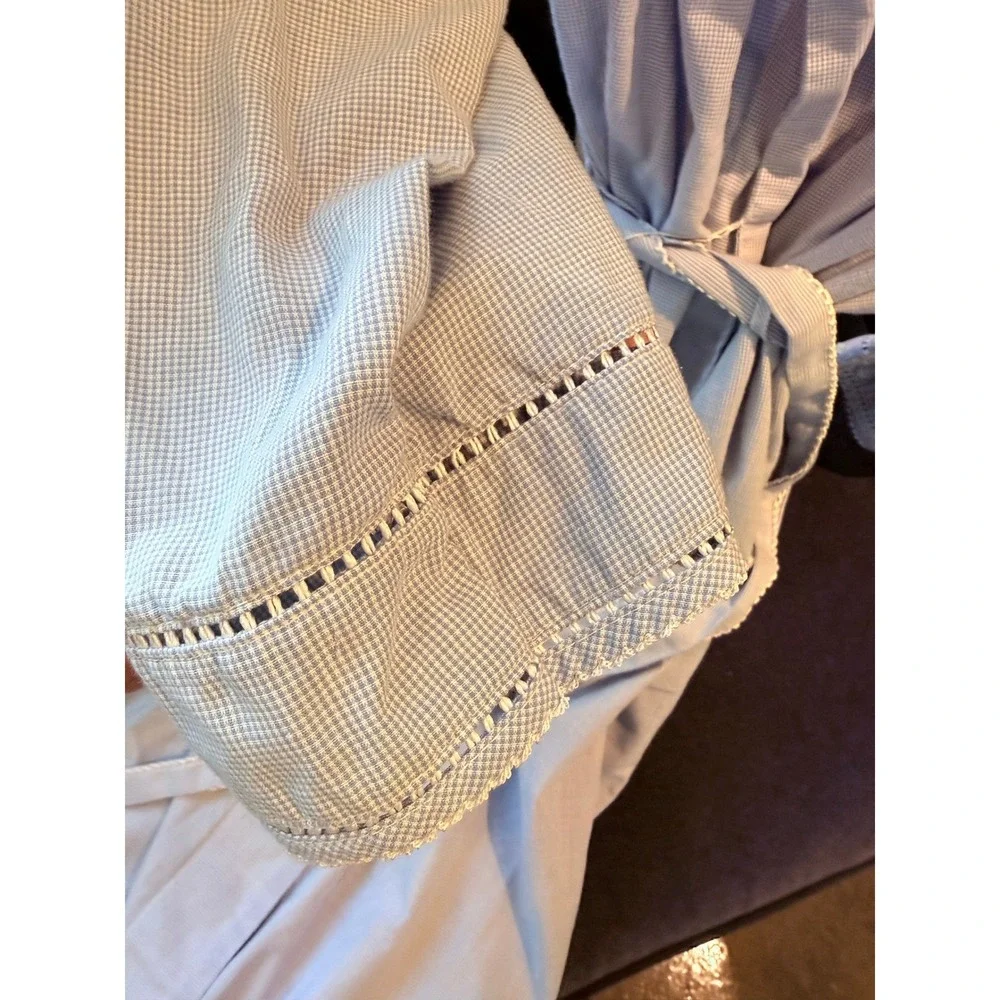 Vintage 60s Aria Blue Gingham Embroidered Robe Sweet‎ Grace Kelly Medium
